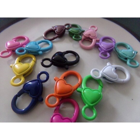 Mixed Color Large Heart Lobster Clasps - Picture 1 of 2